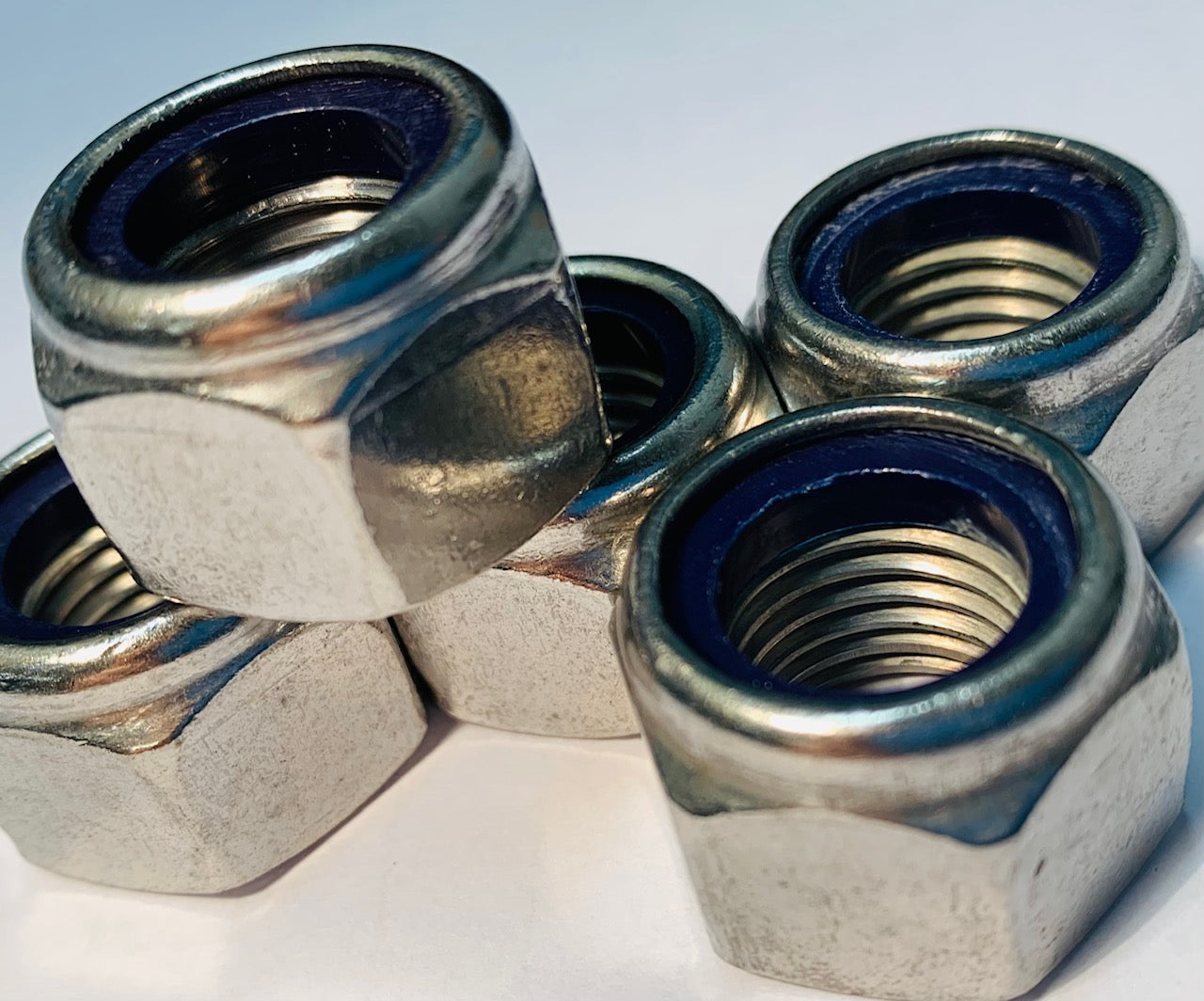 Metric, Under M8, Hex Nyloc Nuts, A2/ 304 Stainless Steel, P-Type, DIN 982. Nuts Metric, Under M8, Hex Nyloc Nuts, A2/ 304 Stainless Steel, P-Type, DIN 982. Nyloc Nuts