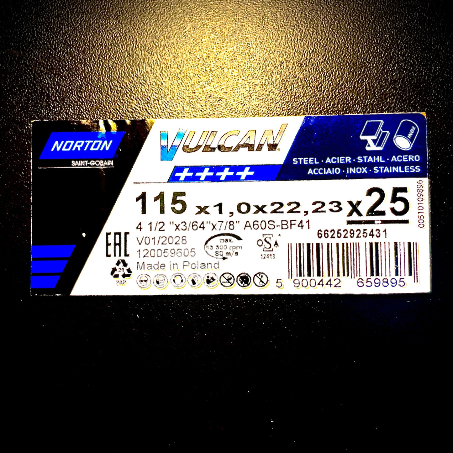 Cutting Slitting Disc 115 x 1mm x 22.23mm Vulcan Multi-Metal