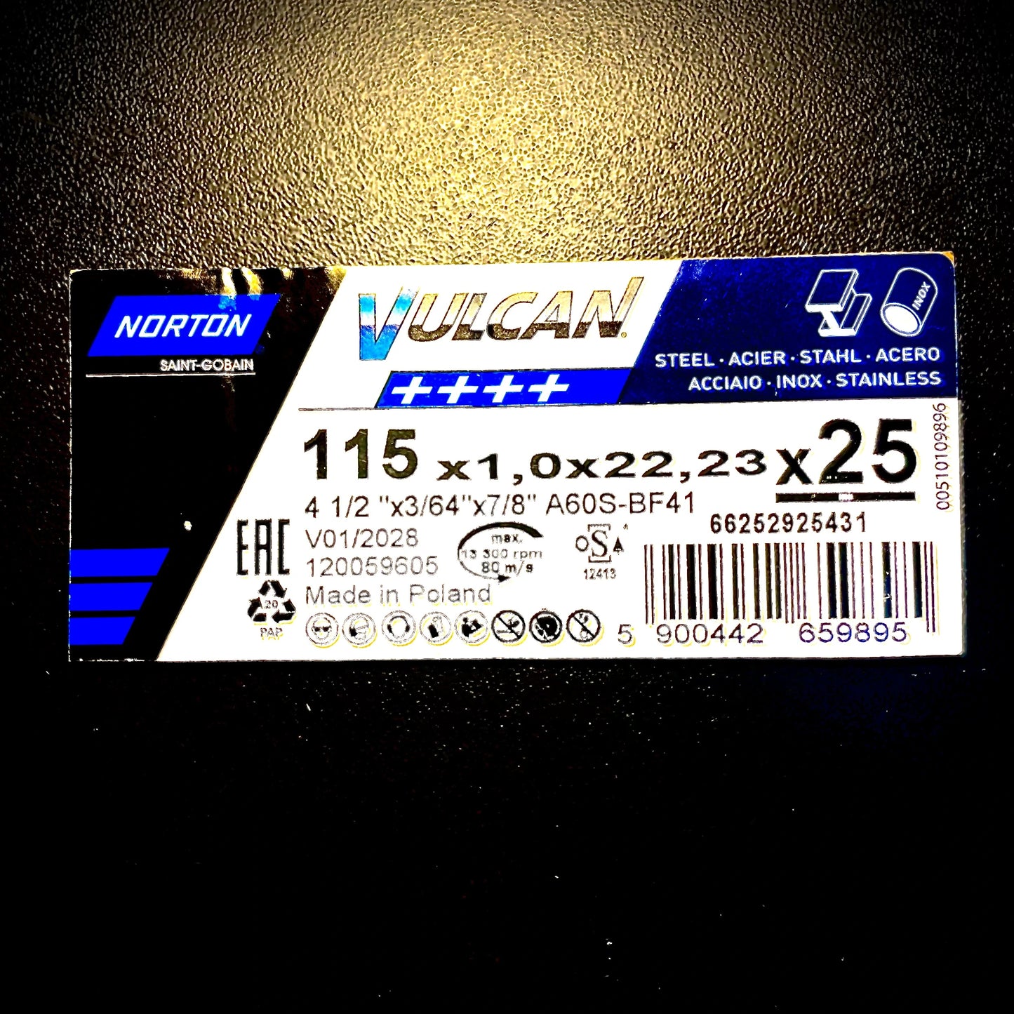 Cutting Slitting Disc 115 x 1mm x 22.23mm Vulcan Multi-Metal