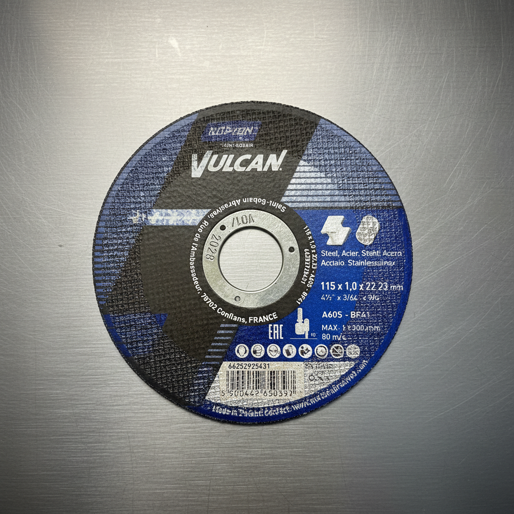 Vulcan diamond cutting disc on a stainless steel background