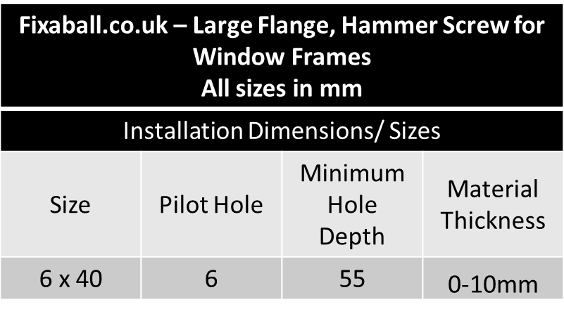 6mm x 40mm, Hammer Frame Fixings, Pozidrive, Large Flange, Zinc. Hammer Frame Fixing 6mm x 40mm, Hammer Frame Fixings, Pozidrive, Large Flange, Zinc. Trade, Hammer Fixing